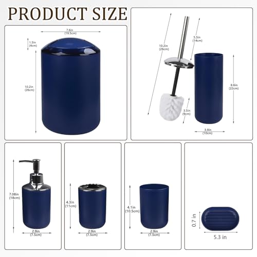 6-Piece Bathroom Accessory Set in Royal Blue, Durable Plastic Bath Ensemble