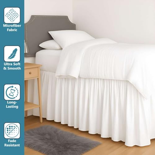 Twin XL Bed Skirt 36 Inch Drop - White Ruffled Extra Long Bed Skirt