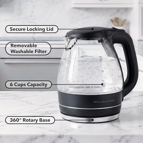 1.5L Glass Electric Kettle, Fast-Boiling Water Boiler with LED Light