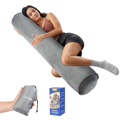Inflatable Body Pillow for Travel | 47-Inch Soft Round Pillow for Side Sleepers
