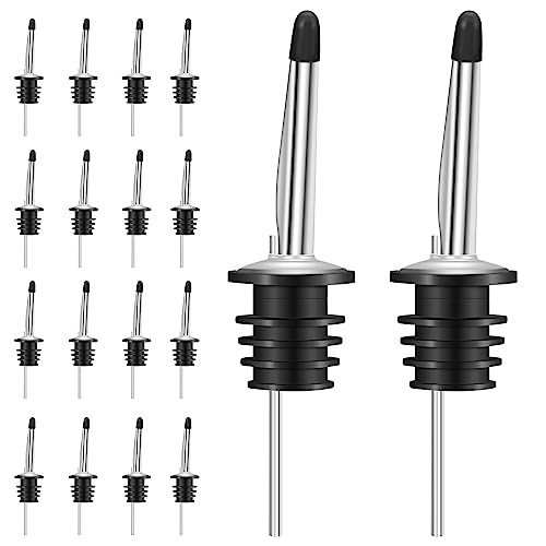 Silver 24 Pack Liquor Pour Spouts Set Stainless Steel Bottle Pourers with Dust Caps