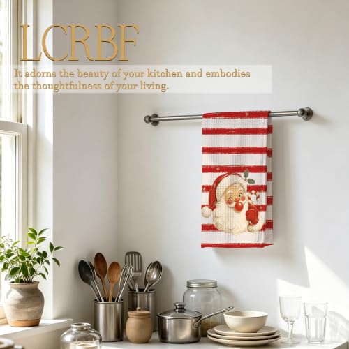 Red Christmas Striped Santa Kitchen Towels 16x24in - LCRBF