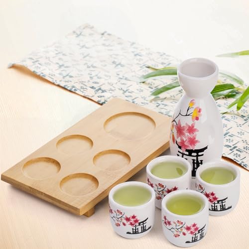 Tosnail 5-Inch Pink Blossom Ceramic Sake Set with Carafe, 4 Cups & Bamboo Tray - Unique Variation