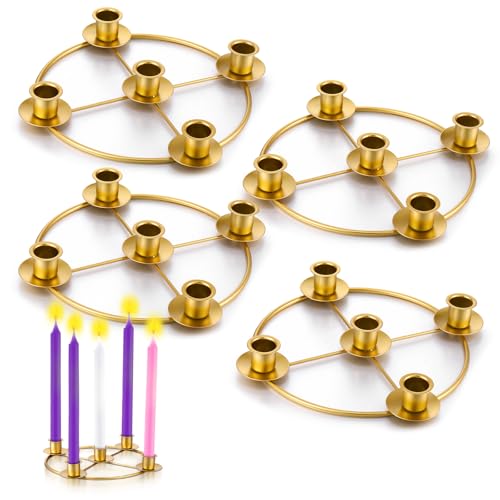 4-Pack Gold Metal Christmas Advent Wreath Candle Holder Ring, 8.5 Inch
