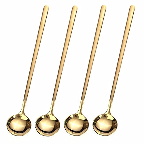 4-Piece Stainless Steel Gold Coffee Spoons, 6.7-Inch Long Handle Stirrers