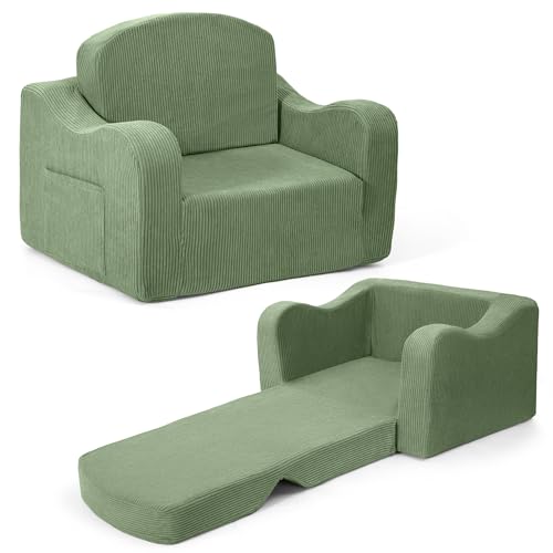 2-in-1 Fold Out Kids Sofa Chair, Washable Corduroy Foam Couch