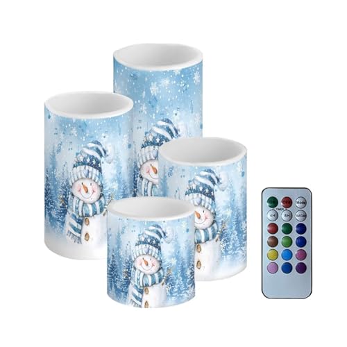 NETILGEN Blue Snowman Flameless Candles Set of 4 with Remote, 12 Colors, Timer