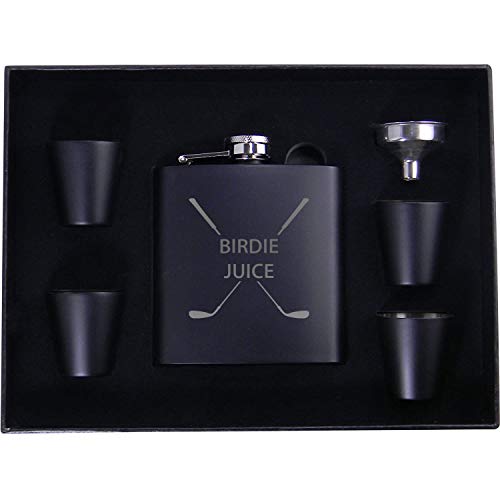CustomGiftsNow Black Stainless Steel Birdie Juice Golf Flask Set with Funnel & Gift Box