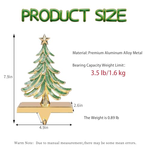 2-Piece Glitter Christmas Tree Stocking Holders for Mantle, Gold & Green