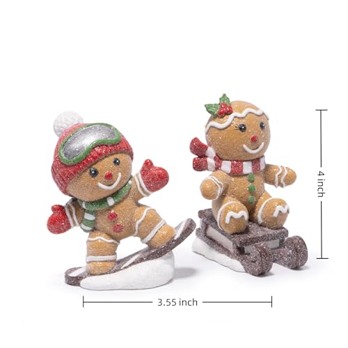 Hodao Christmas Gingerbread Ski & Sled Figurines Set - Indoor Holiday Decor, 2 Pieces