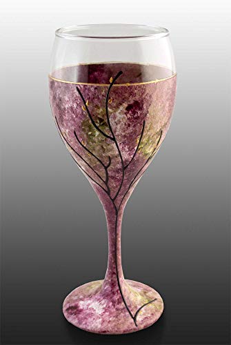 Hand Painted Tree of Life Kiddush Cup and Wine Glass - Rose Pink
