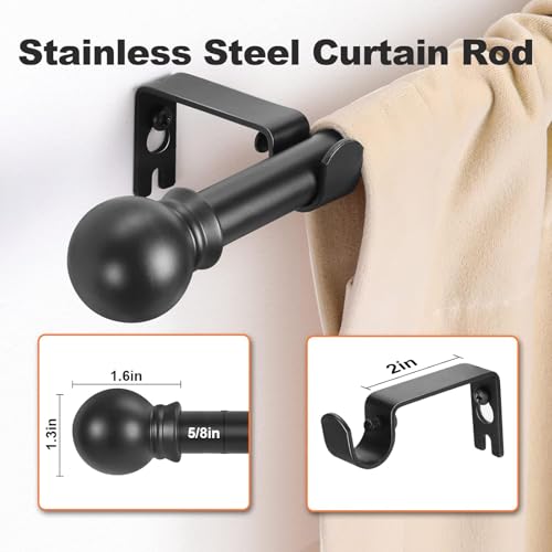 Adjustable Stainless Steel Curtain Rod 35-46 Inch, Black Drapery Rod