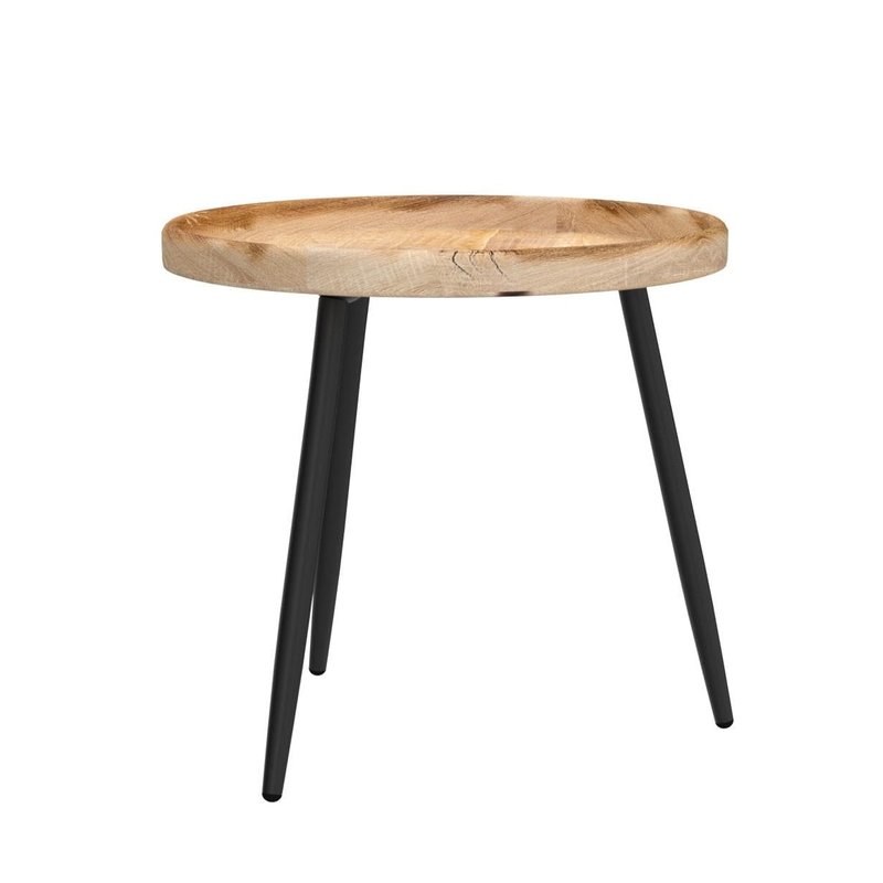 LITA Log Desktop Round Side End Table, Nightstand Tables, Indoor Outdoor Round Side Table, Wooden Tray Table with Black Metal Stand End Table for Living Room Bedroom Office Small Spaces (L)