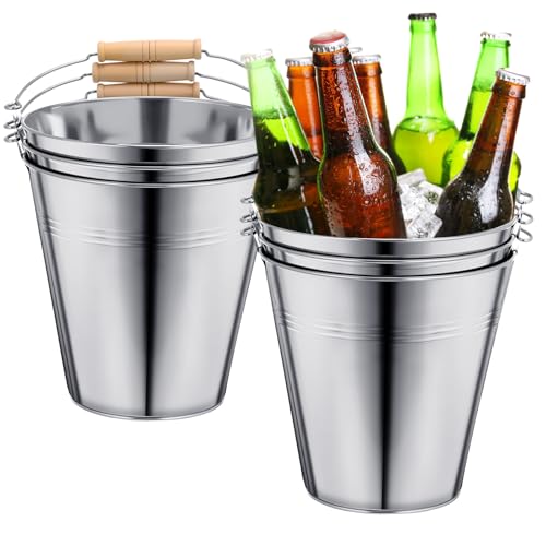 6 Pack Metal Beer Buckets with Handles - Galvanized Steel Ice Buckets for Parties and Gifts
