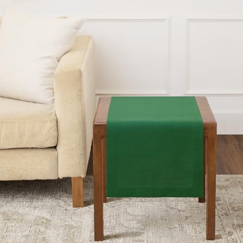 Solino Home 100% Pure Linen Table Runner Pine Green 14 x 36 in - Elegant Home Decor