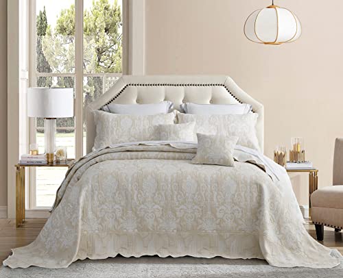 Oversized King Bedspread Set - Ivory Jacquard Matelasse, 5-Piece