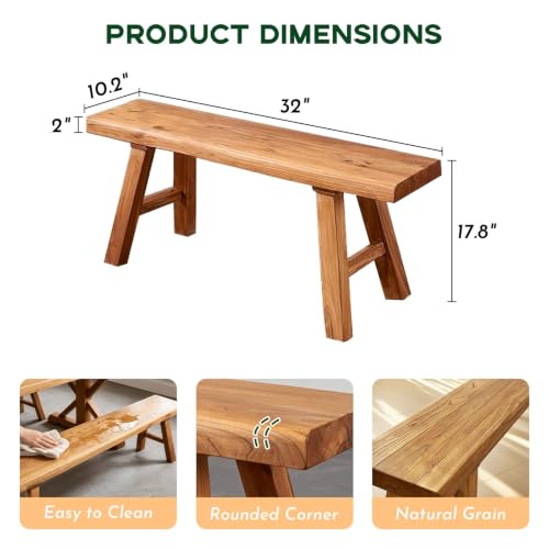 Sepsephiria Farmhouse Entryway Bench 32-inch Natural Solid Wood End of Bed Stool