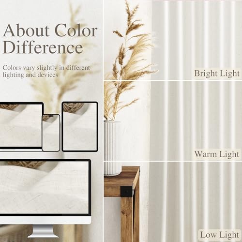 Nanspring Cream Linen Back Tab Curtains 84 Inch Length 2 Panel Set