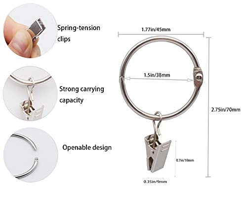 40 Pack Openable Curtain Rings with Clips - 1.5 Inch Silver Metal Hangers