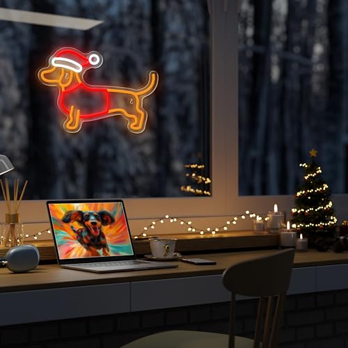 VIKLIU Dachshund Christmas Neon Sign Dimmable LED Wall Light - Cute Dog Decor