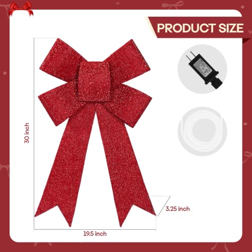 MARACOL 30 Inch Lighted Christmas Bow - Pre-lit Outdoor Holiday Decor with 75 LEDs & 8 Modes - Waterproof & Easy Hang, Red Christmas Bow (BOW Variant)