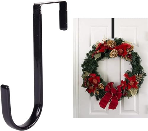 Black Carbon Steel Wreath Hanger - 5 Inch Over the Door Hook for Holiday Decor