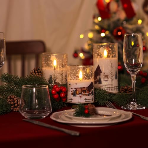 SNUGBLAKI White Snowman Flameless Christmas Candles with Remote, 3D Wick Real Wax in Glass