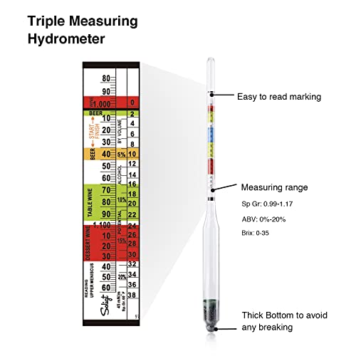 Triple Scale Hydrometer and Glass Test Jar Kit for Wine and Beer