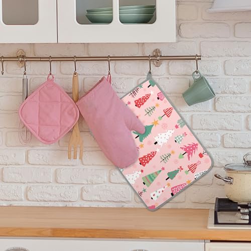Whaline Christmas Dish Drying Mat Pink Cartoon Xmas Pine Tree