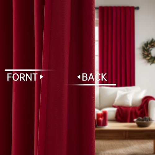 Topfinel Red Velvet Blackout Curtains 84in Set of 2 52W x 84L Grommet