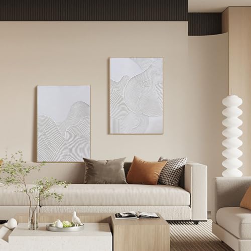 Large Neutral Abstract 3D Textured Hand-Painted Canvas Wall Art Set