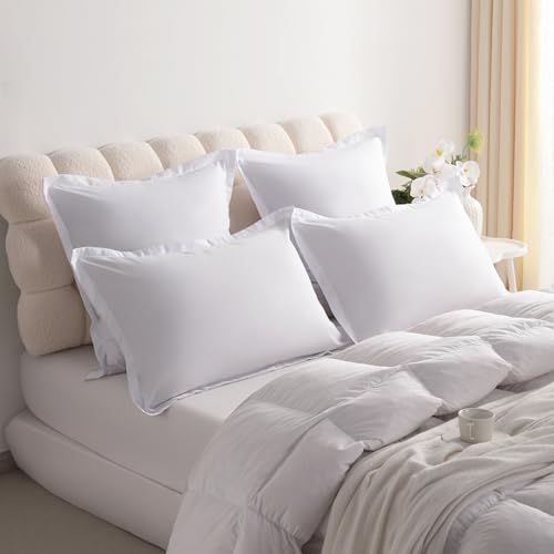 Standard Pillow Shams Set of 2, Brushed Microfiber with 1-Inch Flange