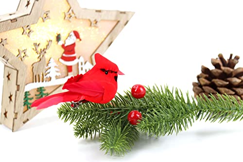 Set of 12 Mini Cardinal Birds Christmas Ornaments for Crafts and Decor - Red Velvet & Feathers