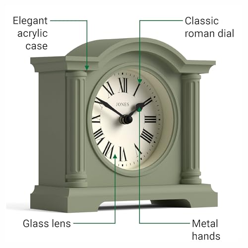 Sage Green Arched Mantel Clock - Classic Small Desk and Shelf Clock