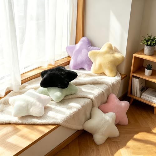 2-Piece Star Throw Pillow Set, 15-Inch Aesthetic Yellow Plush Cushions