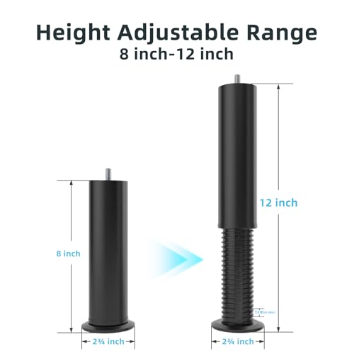 Adjustable Heavy Duty Metal Bed Frame Support Legs - 8-12 Inch (Set of 4)