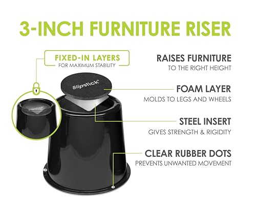 Heavy Duty 3 Inch Bed Risers & Furniture Lifts - Steel Reinforced, 4 Pack
