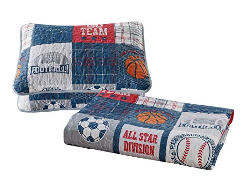 Sports Patchwork Bedspread Set, Kids Basketball Soccer Full/Queen Quilt