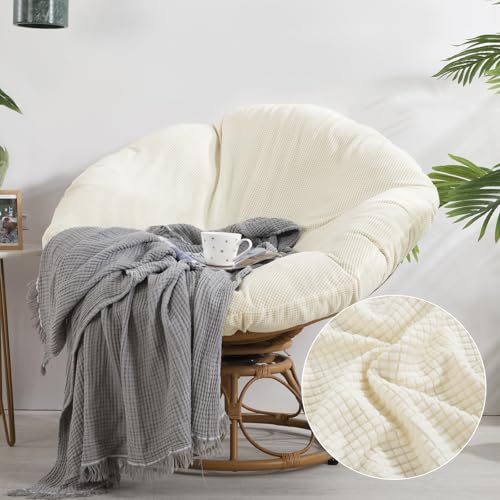 Papasan Cushion Cover - Soft, Removable, Machine Washable, Elastic Closure (48-50 inch, Cream White)