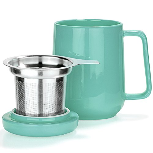 Tealyra Peak Turquoise Ceramic Tea Cup with Infuser - 19oz Large Mug for Hot Tea
