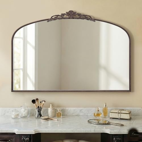 Large Arched Baroque Wall Mirror, 48x33 Inch Antique Bronze Decorative Mirror