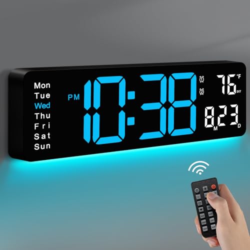 16-Inch Large LED Digital Wall Clock with Remote and RGB Night Light
