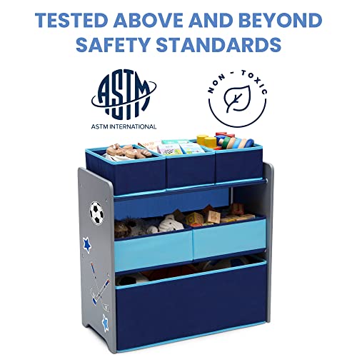 6-Bin Kids Toy Organizer with Reusable Stickers, Grey and Blue