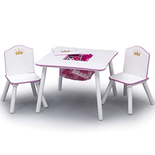Kids Wood Table and 2-Chair Set with Storage - Princess Crown Design