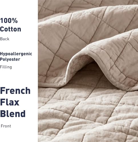 Queen Size Linen Quilt - Breathable Box-Stitch Coverlet