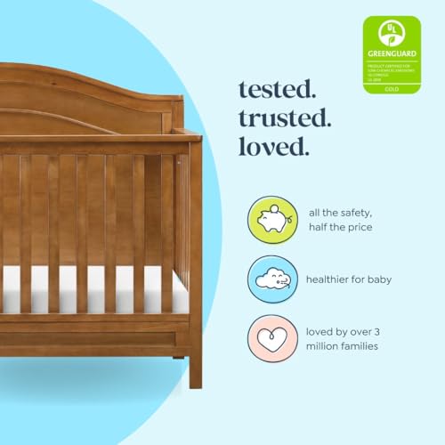 4-in-1 Convertible Crib, GREENGUARD Gold Certified Chestnut Wood Baby Bed