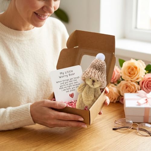Handmade Pocket Bear with Encouraging Card - Small Emotional Support Plush