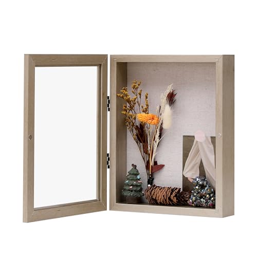 8x10 Shadow Box Display Case with Linen Backing and Magnetic Door - Champagne