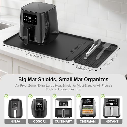 24x16 Inch Silicone Heat-Resistant Mat with Holder for Air Fryer Microwave Oven - Black, Garolue