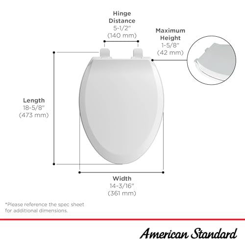 Elongated Toilet Seat, Soft Close Transitional Design, White Polypropylene